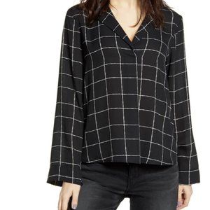 All in Favor Womens Blouse Harper Long Sleeve Work Top Black Size Medium